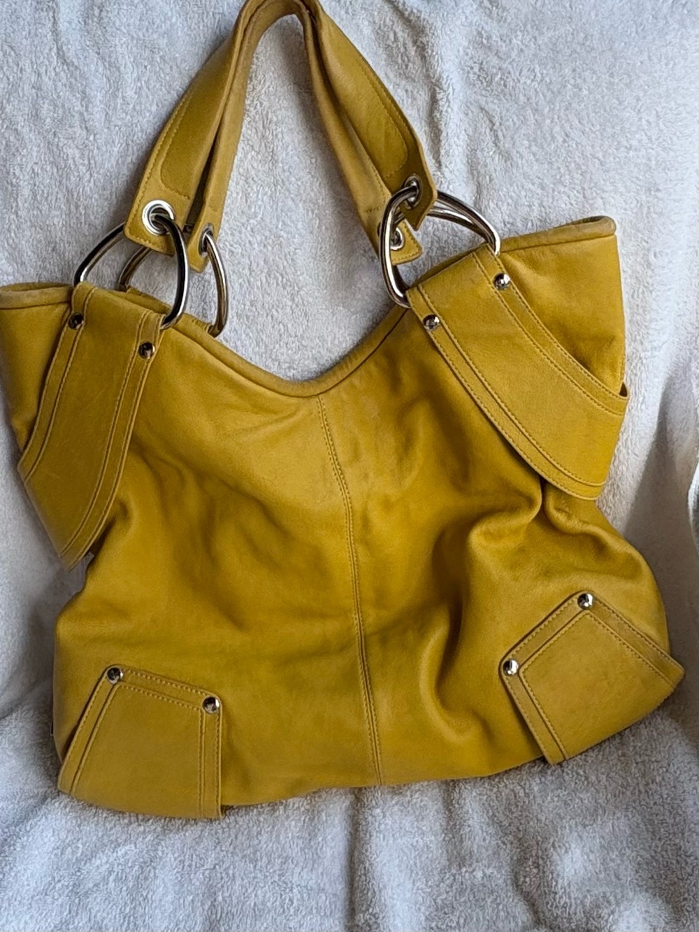 Vintage Kooba Talia Yellow Leather Hobo Bag - Y2K Slouchy Purse